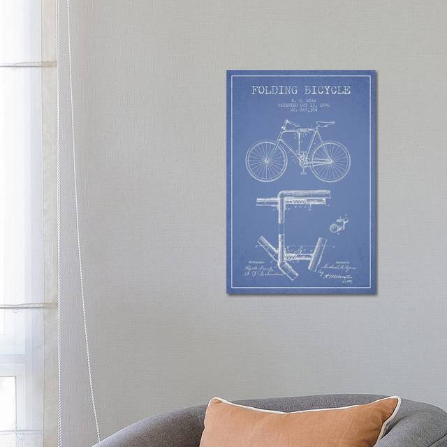 M.B. Ryan Folding Bicycle Patent Sketch (Light Blue) by Aged Pixel - Wrapped Canvas Drawing (66.04cm H x 45.72cm W x 1.91cm D)