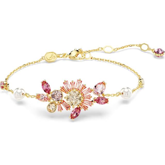 Gema bracelet, Crystal pearl, Mixed cuts, Flower, Pink, Gold-tone plated - OS