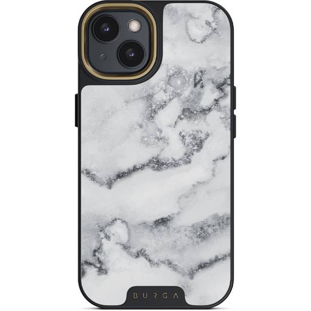 White Winter - Classy Marble iPhone 14 Plus Case, Elite Dark (MagSafe) / Gold