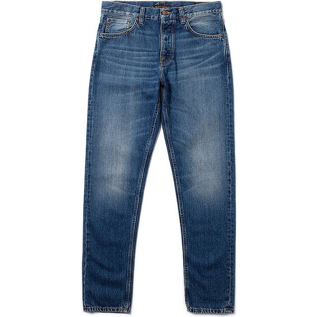 Nudie Jeans Steady Eddie II Heavy Rain Mid Waist Regular Tapered Fit Men's Organic Jeans W34/L32 Sustainable Denim - Blue (W34/L32)