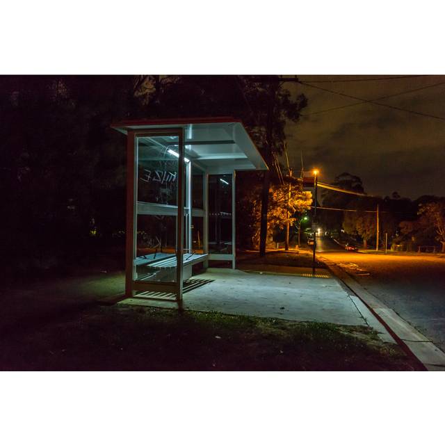 Bus Shelter At Night (81cm H x 122cm W x 3.8cm D)