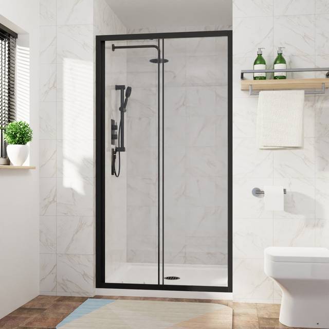 Kalena 1025mm W x 1900mm H Single Sliding Framed Shower Door with Glass - Black (1,900mm H X 1,025mm W)