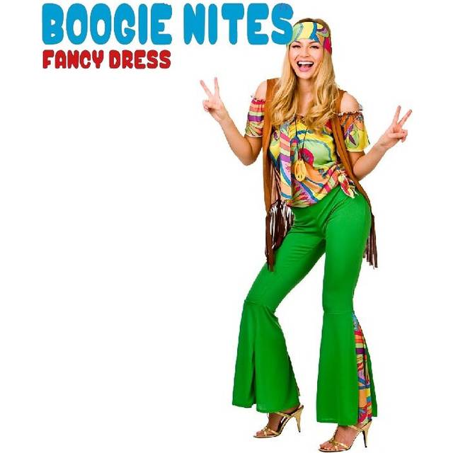 Womens Groovy Hippy Fancy Dress Party Halloween Costume - S (UK 10-12)