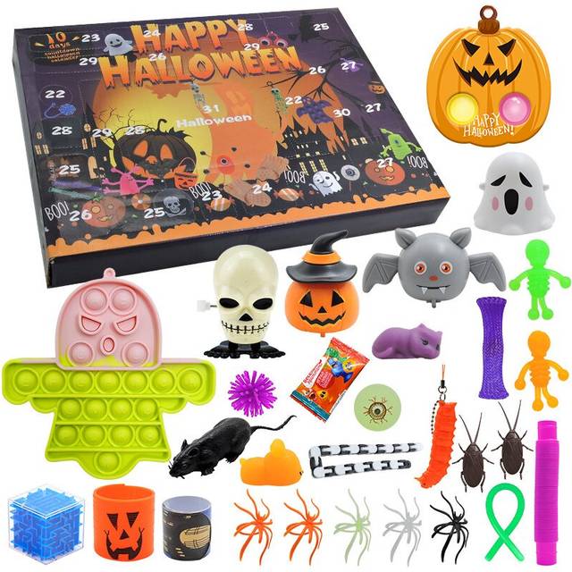 (B) 2023 Halloween Fidget Toys Advent Calendar with Push Bubble Pumkin Halloween Elements Toys Sensory Toy Party Supplies Surprise Gifts for Kids