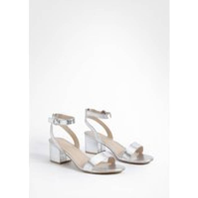 Womens Wide Fit Metallic Low Block Barely There Heels - Silver - 5