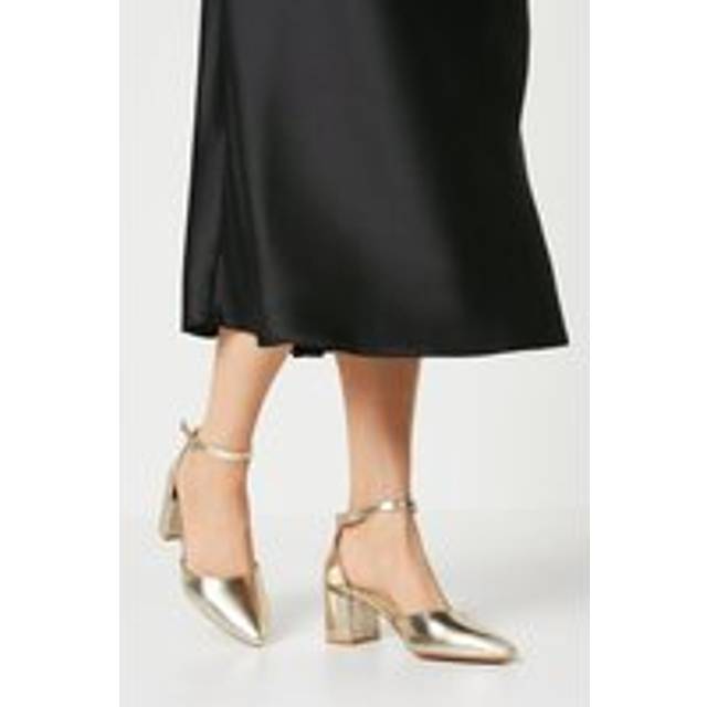Womens Devonna Pointed Open Mid Block Heel Court Shoes - Gold - 5