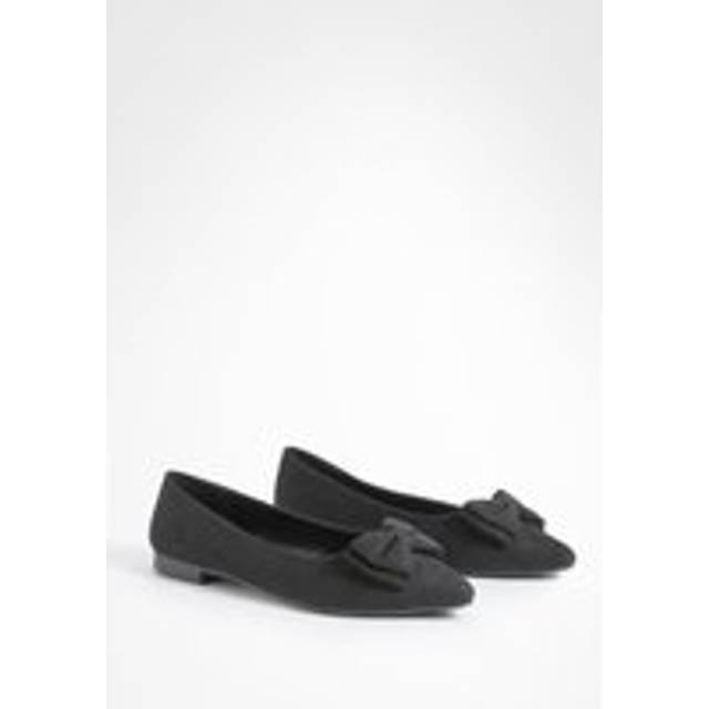 Womens Wide Fit Faux Suede Bow Detail Pointed Flats - Black - 3
