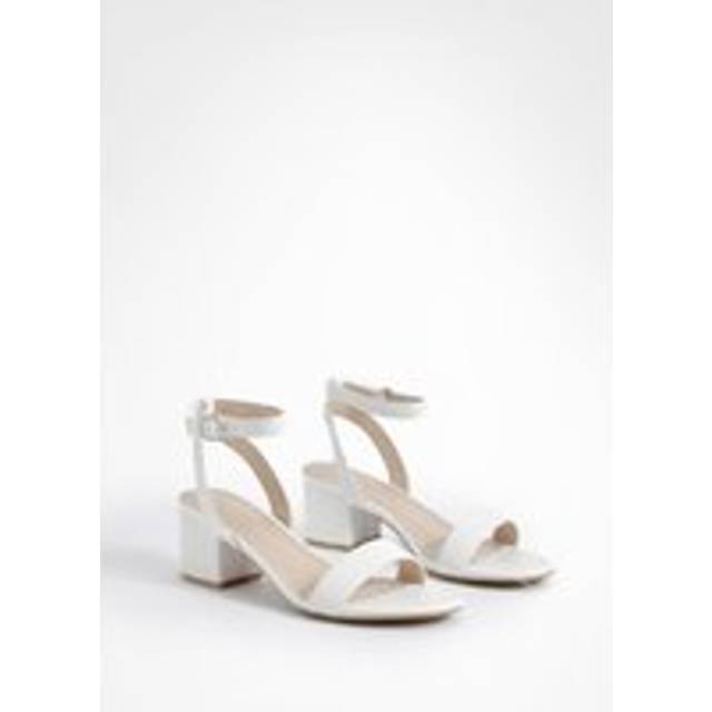 Womens Wide Fit Low Block Barely There Heels - White - 7