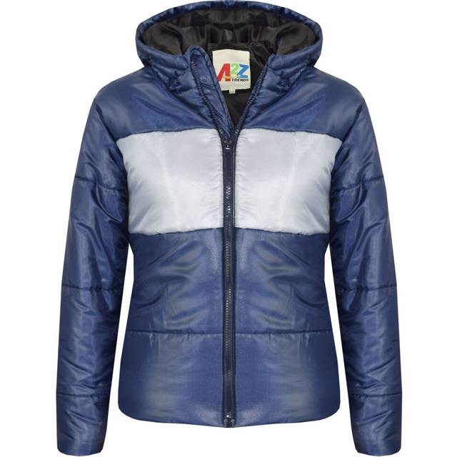 Kids girls boys navy contrast panel jackets hooded padded warm coats 5-13 years