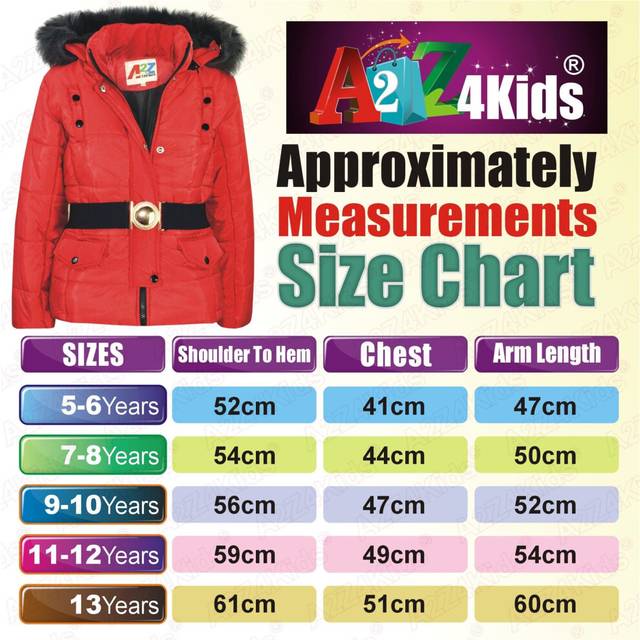 (13 Years, Red) Kids Girls Puffer Jacket Faux Fur Hooded Padded Zipped Belted Top Warm Coat 5-13