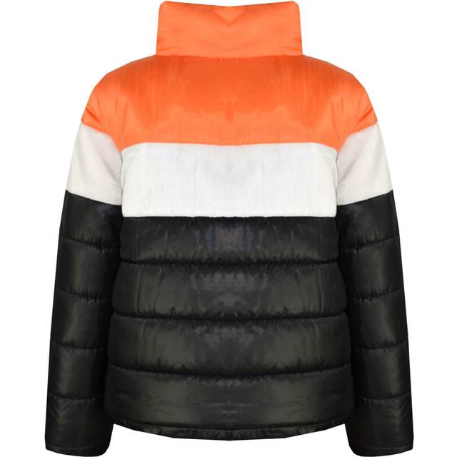 (13 Years, Black & Orange) Kids Girls Boys Jackets Designer Contrast Panel Hooded Quilted Padded Warm Coats
