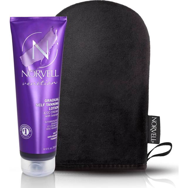 Norvell Sunless Self Tanning Bundle: Self Tan Extender Lotion  8 5 fl. oz. + Streak Free Tan Applicator Mitt - Premium After Tanning Lotion Moisturize