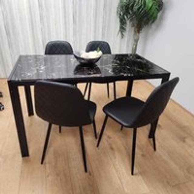 Kosy Koala Black Marble Dining Table with 4 Black Gem Chairs, Multi