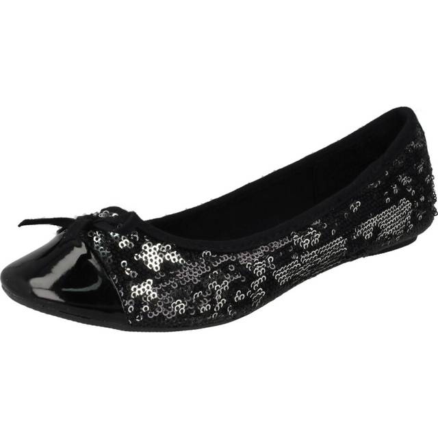 (UK 4, Black/Silver (Black)) Ladies Spot On Sequin Ballerina Pump