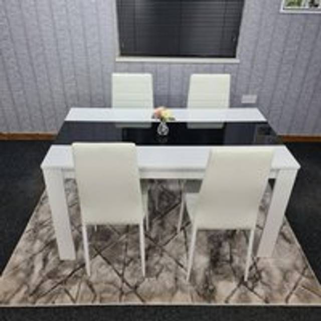 Kosy Koala - Dining Table and 4 Chairs White Black Wood 4 Leather White Chairs Dining Room