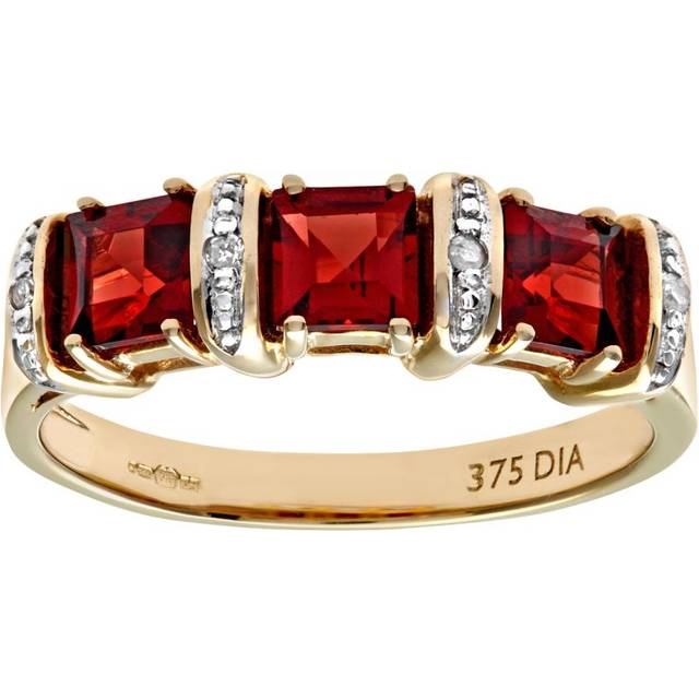 Diamant L'Eternel Womens 9ct Yellow Gold Diamond and Red Garnet Eternity Ladies Ring - Size L
