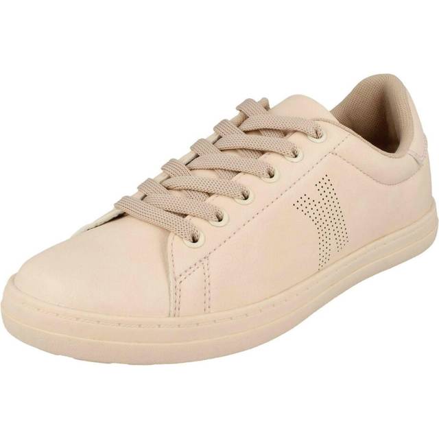 (UK 8, Nude (Ivory)) Ladies Spot On Flat Lace Up Slimline Pumps