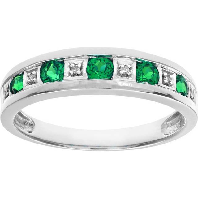 Diamant L'Eternel Womens Round Brilliant Emerald and Diamonds 9ct White Gold Eternity Ring - Size O (Rings)