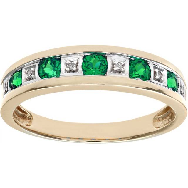 Diamant L'Eternel Womens Round Brilliant Emerald and Diamonds 9ct Yellow Gold Eternity Ring - Size P
