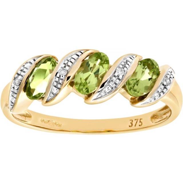 Diamant L'Eternel Womens 9ct Yellow Gold Diamond and Peridot Eternity Ladies Ring - Size L