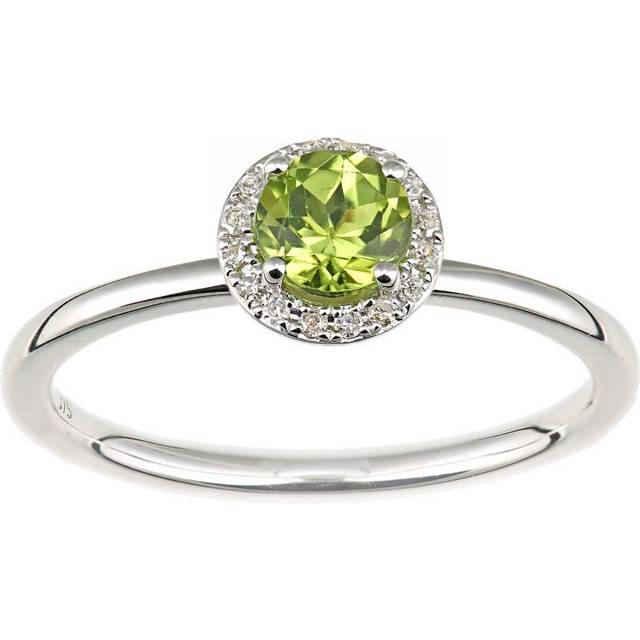 Diamant L'Eternel Womens 9ct White Gold Diamond and Peridot Circle Gemstone Ring - Size K 1/2