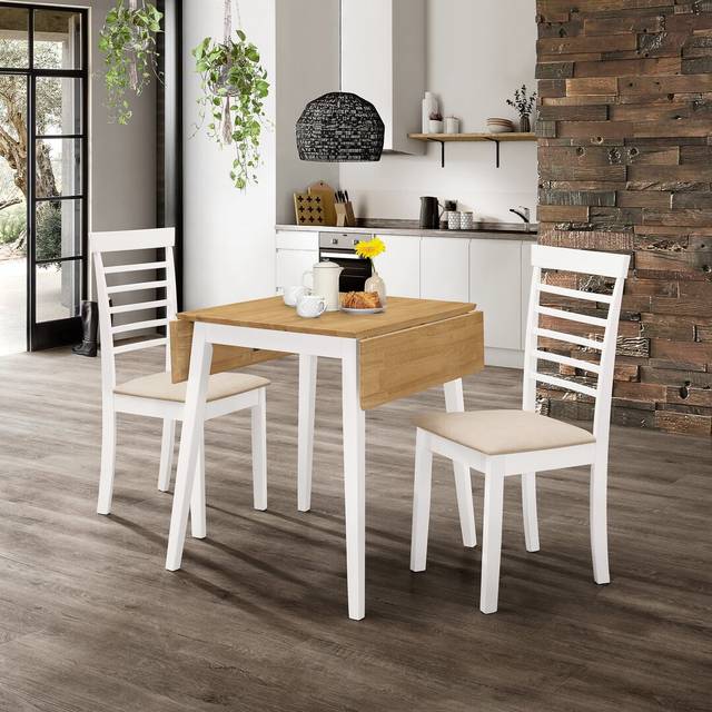 Extendable Drop Leaf Solid Dining Set - White (2)
