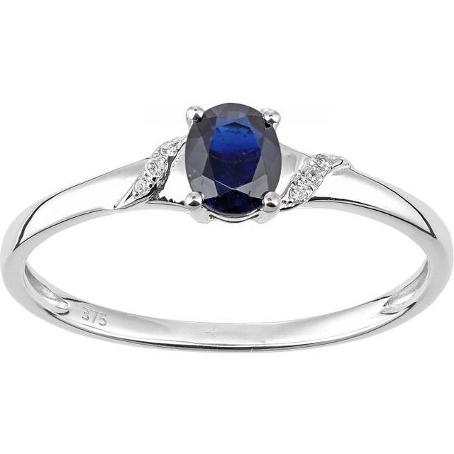 Diamant L'Eternel Womens 9ct White Gold Sapphire and Diamond Oval Gemstone Ring 9ct Gold - Size P