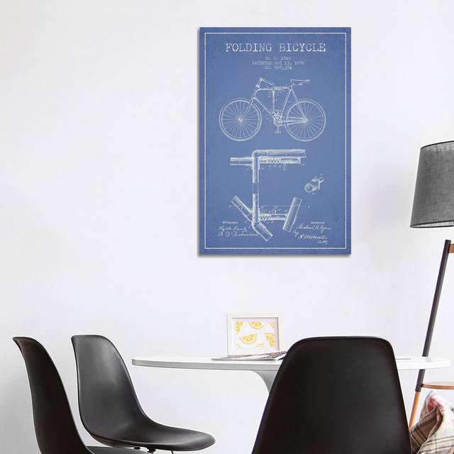 M.B. Ryan Folding Bicycle Patent Sketch (Light Blue) by Aged Pixel - Wrapped Canvas Drawing (101.6cm H x 66.04cm W x 3.81cm D)