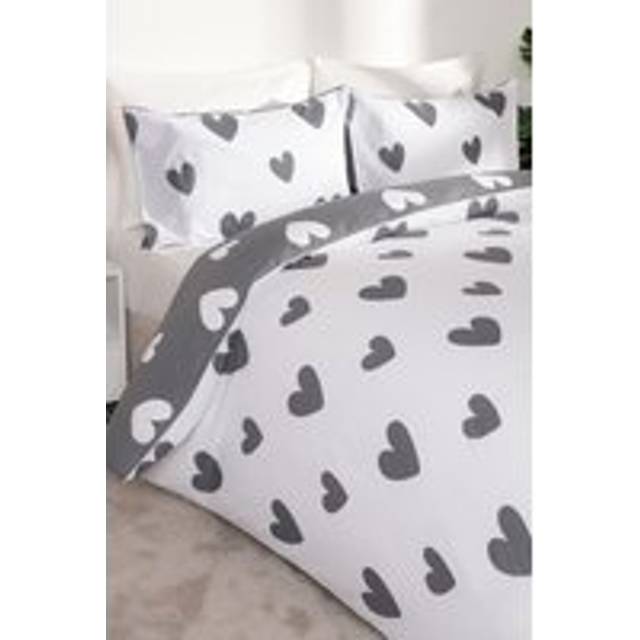 OHS Heart Print Duvet Cover Set, Charcoal - King - Grey