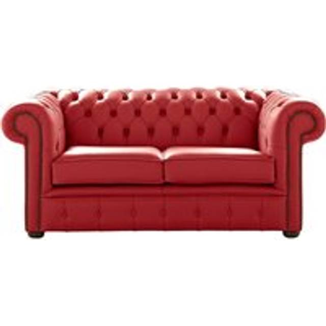 Chesterfield 2 Seater Shelly Poppy Red Leather Sofa Settee Bespoke In Classic Style