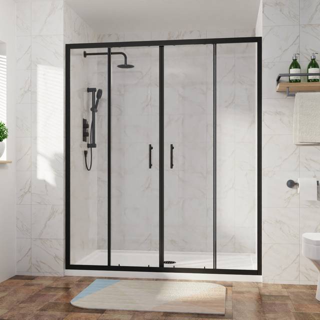Crossreagh 162.5cm W x 1900mm H Double Sliding Framed Shower Door with Clear Glass - Black (1,900mm H X 162.5mm W)