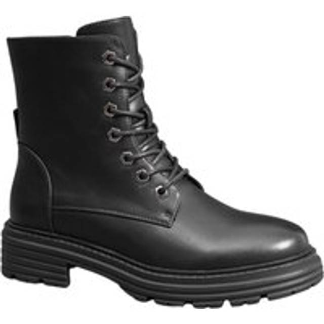 Lace Up Black Chunky Combat Style Hexagon 7 Eyelets Platform Ankle Boots - 6
