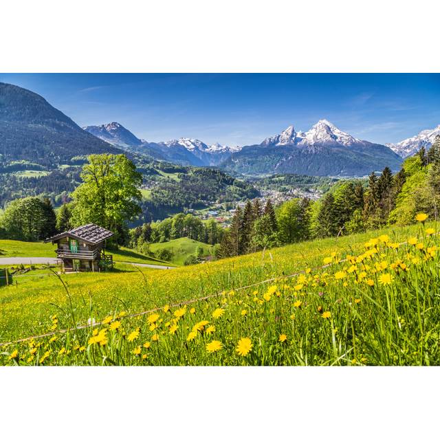 Idyllic Landscape in the Alps with Traditional Mountain Lodge by Bluejayphoto - Wrapped Canvas Photograph (51cm H x 76cm W)