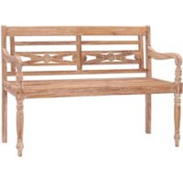 Batavia Bench 120 cm White Wash Solid Teak Wood - Brown - One Size