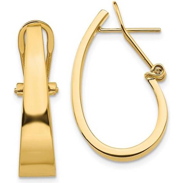 14K Yellow Gold Polished J-Hoop Click-in Back Post Earrings