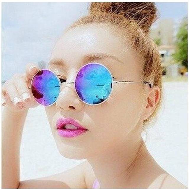 (304) Retro small round sunglasses men and women universal star models multiple color options new fashion trend reflective sunglasses