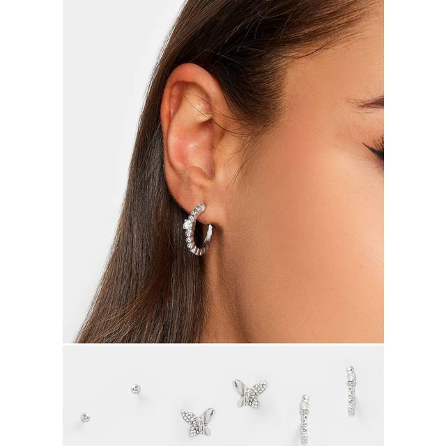 3 Pack Diamante Butterfly Earrings - Silver - One Size