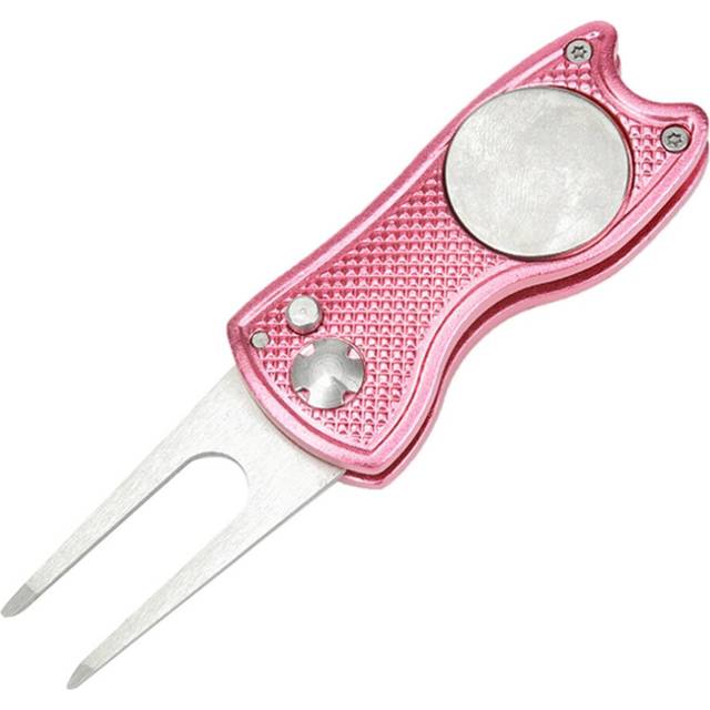 Stainless Steel Folding Golf Divot Repair Fork with Magnetic Button Pitch Groove Remover Cleaner Pitchfork Switchblade Tool