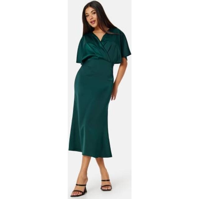 Bubbleroom Occasion Wrap Satin Midi Dress Dark green 38