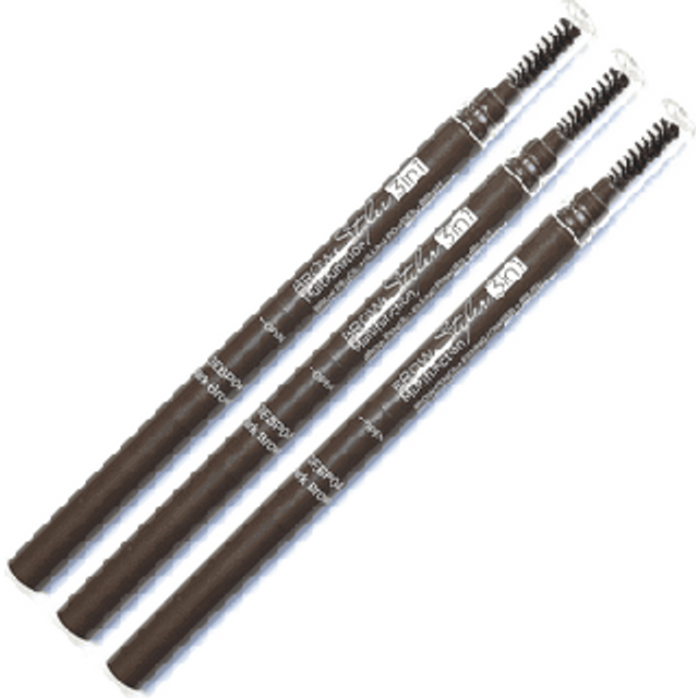 3 pcs Nabi 3 in 1 Eye Brow Pencil Eyebrow Pencil with Brow Brush and Eye Brow Filling Powder Dark Brown