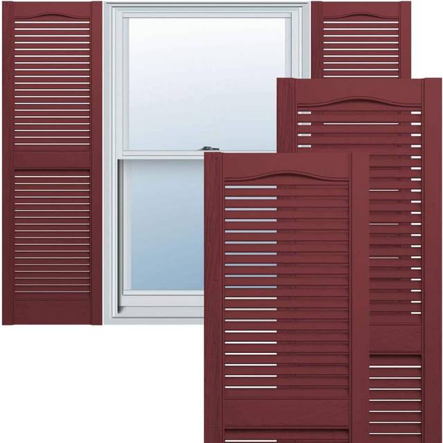 Ekena Millwork Lifetime Vinyl LL1S12X03100WN Standard Cathedral Top Center Mullion  Open Louver Vinyl Shutters  w/Installation Shutter-Lok's & Matchin