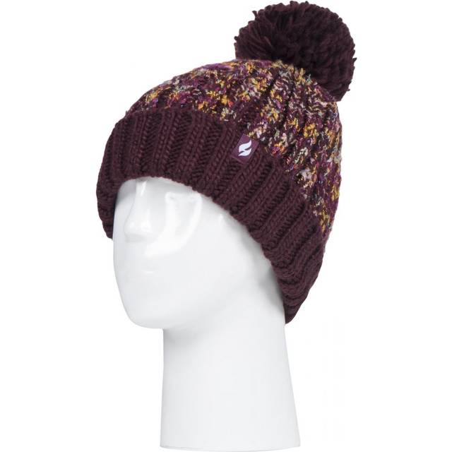 (Wine) HEAT HOLDERS - Ladies Thermal Winter Bobble Hat with Large Pom Pom