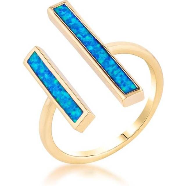 18k Goldplated Geometric Double Bar Blue Opal Open Ring