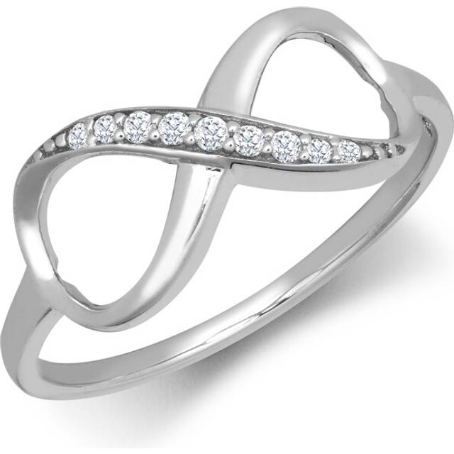 (R) Jewelco London Ladies Solid 9ct White Gold White Round Brilliant Cubic Zirconia Figure 8 Infinity Symbol 8mm Eternity Ring - JRN568