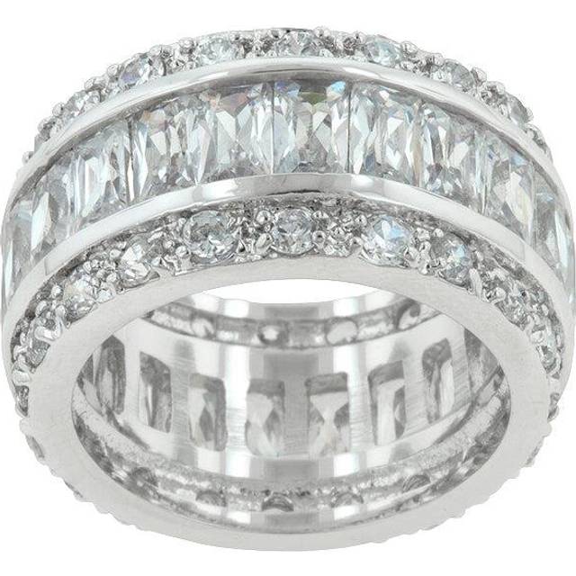 Silvertone Emerald and Round-Cut Cubic Zirconia 3-Row Eternity Band