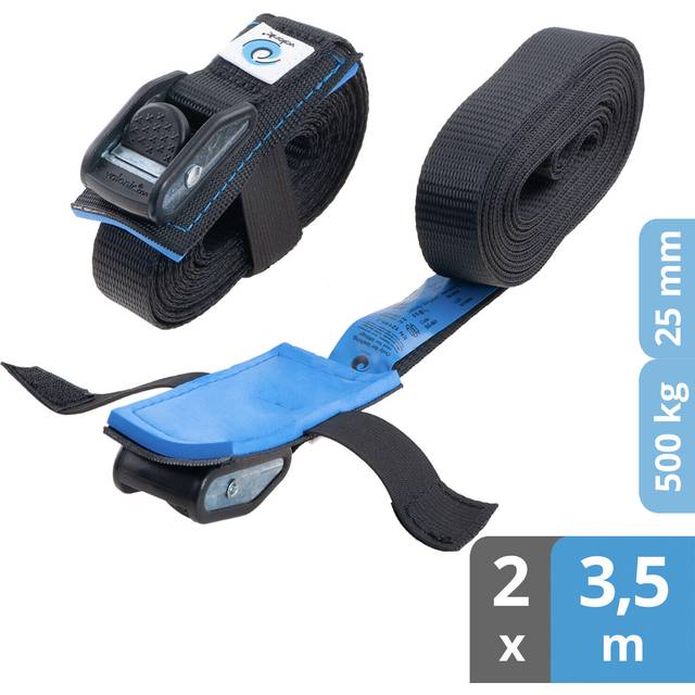 DOLPHIN - tie down straps - 2 pack, 3.5m, 500Kg, protection pad, cam buckle - for roof rack, surfboard, kayak and paddle