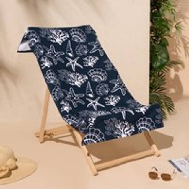 OHS Sea Print Beach Towel - Navy Blue