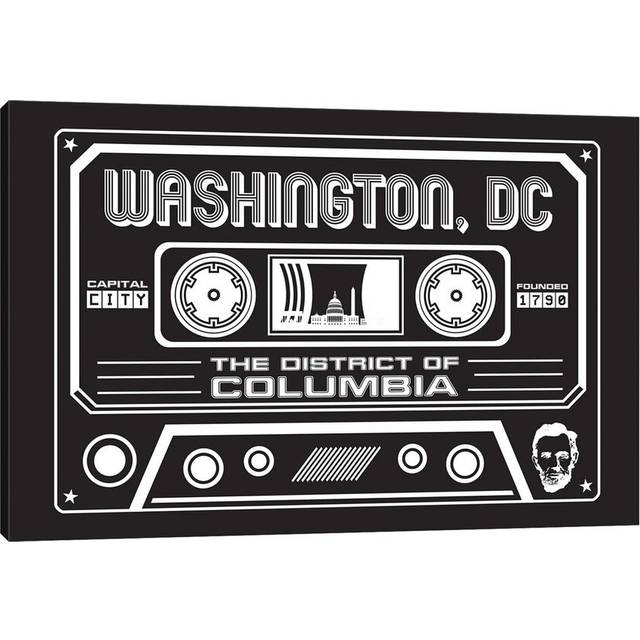 Washington DC Cassette, Dark Background by Benton Park Prints - Graphic Art Print on Canvas - Wrapped Canvas (66.04 cm H x 45.72 cm W x 1.91 cm D)