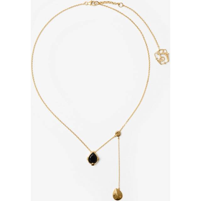Burberry Onyx Shield Pendant Necklace - Gold/Black/Clear - One Size
