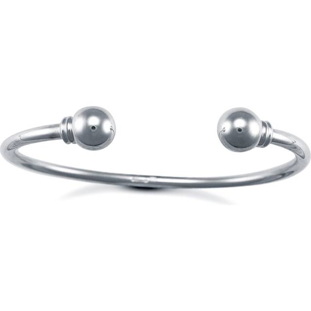 Jewelco London Sterling Silver 3.5mm Wire Collared Bead Torque Bangle Bracelet - ABG055